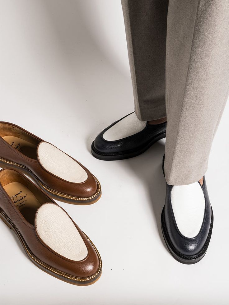 Lex Grained Brown and Cream Loafers by Jacques Soloviére Paris