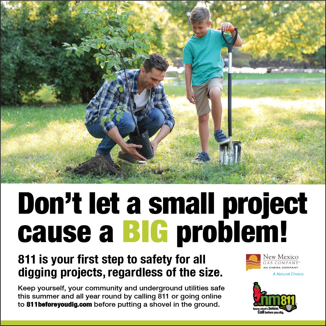 nmgasco's tweet image. Happy 8/11 Day! Avoiding potential damages while digging is as simple as contacting @NewMexico811 three days before you dig! Stay safe this summer! Learn more: bit.ly/3IjUUdr 

#811BeforeYouDig #811Day #call811 #nm811 #CallBeforeYouDig
