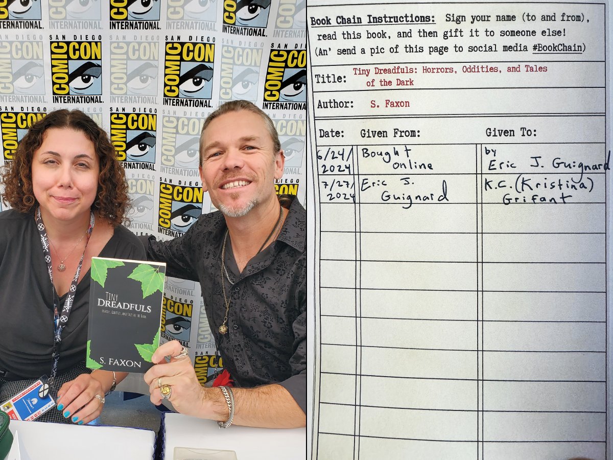 ericjguignard's tweet image. Highlighting #BookChain 5!

TINY DREADFULS: HORRORS, ODDITIES, AND TALES OF THE DARK (No Bad Books Press) by S. Faxon:

Tracked as ericjguignard.blogspot.com/2024/08/book-c…

Where to next? Only chance and the last reader involved may determine! #BookChainChallenge