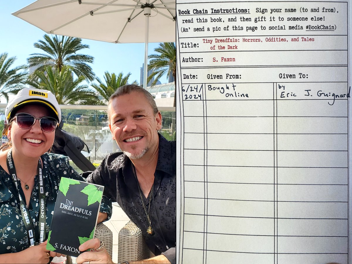 ericjguignard's tweet image. Highlighting #BookChain 5!

TINY DREADFULS: HORRORS, ODDITIES, AND TALES OF THE DARK (No Bad Books Press) by S. Faxon:

Tracked as ericjguignard.blogspot.com/2024/08/book-c…

Where to next? Only chance and the last reader involved may determine! #BookChainChallenge