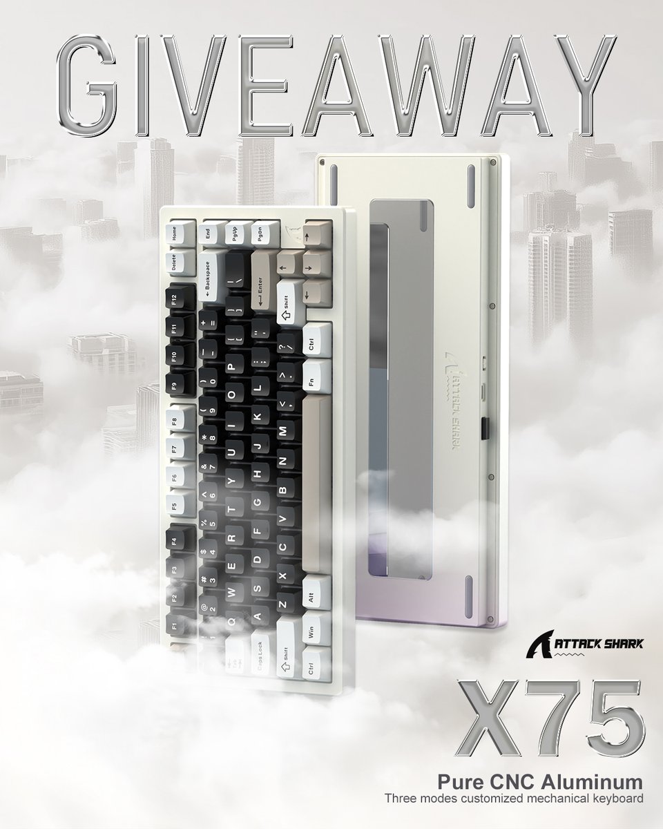 ATTACK SHARK X75 Keyboard Giveaway🎉

🏆1 Winner will be receiving a X75 Aluminum Keyboard (Any Color)

✨To Enter: 
1⃣ Follow <a href="/ATTACKSHARKGEAR/">ATTACK SHARK</a> 
2⃣ Like❤️&amp; Retweet🔁
3⃣ Tag 2 friends in the comments

📅Ends: August 20, 2024 
👑Winner will be drawn in the picker

Don't miss out on