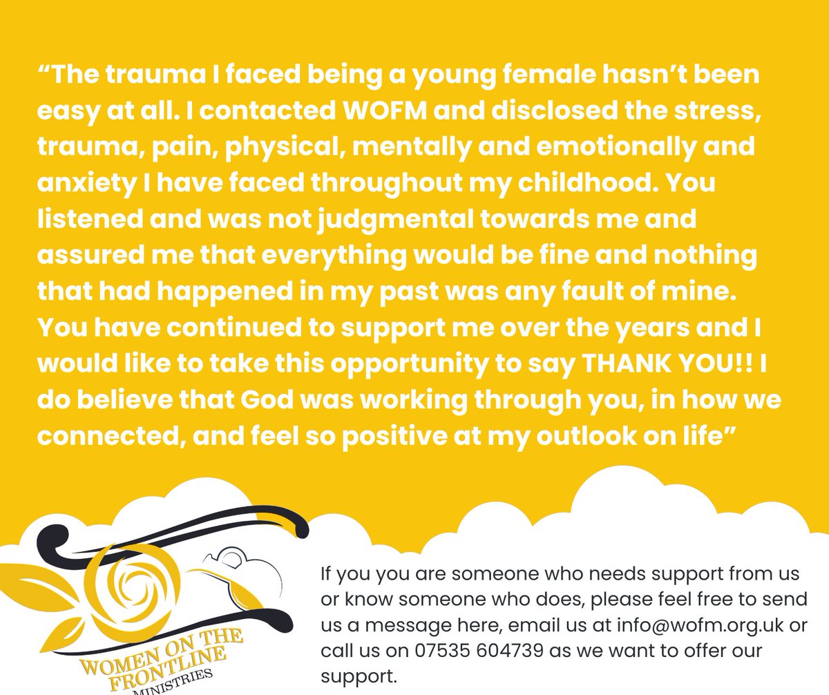 Have a read of a testimony from a woman who contacted us for support💛

If you you are someone who needs support from us or know someone who does, please feel free to email us at info@wofm.org.uk or call us on 07535 604739 as we want to offer our support #testimonial #nonprofit