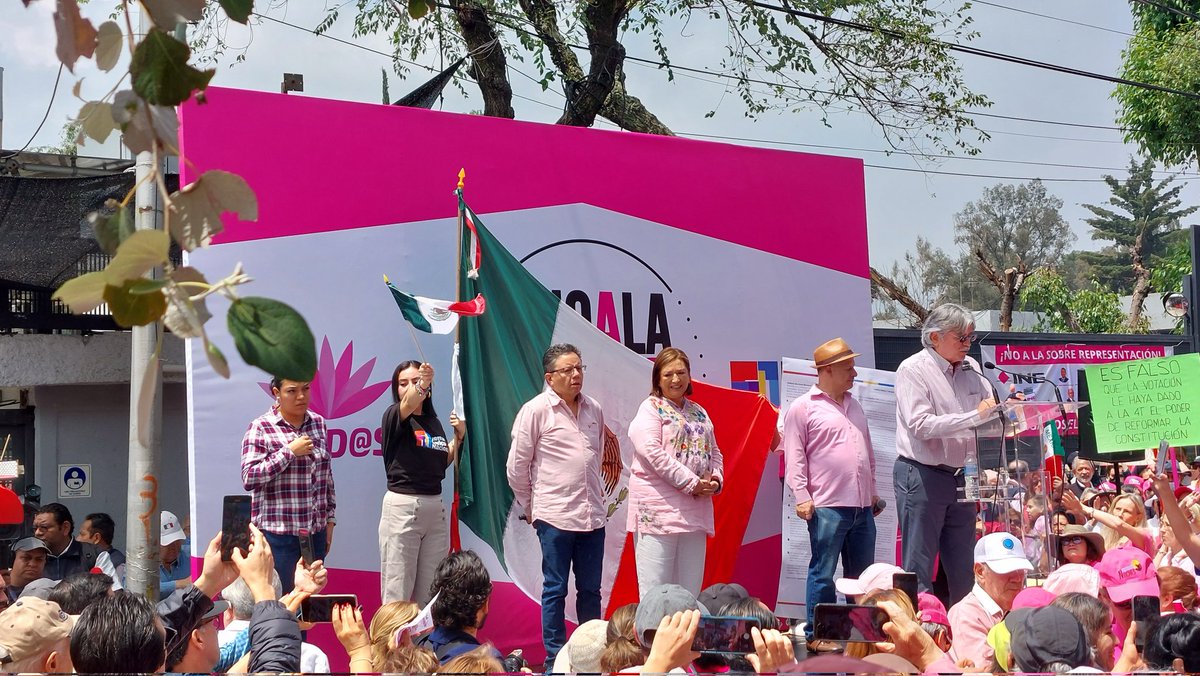 yul_bonilla's tweet photo. Llega @XochitlGalvez a la movilización de la Marea Rosa ante el INE, para protestar contra la posible sobrerrepresentación de Morena y aliados. https://t.co/eC2gRE7xmG