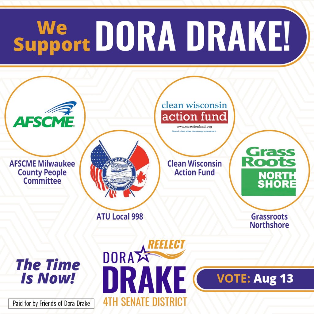 DoraEDrake's tweet photo. 🔔 I am thrilled to receive additional support from local advocacy groups and labor who know the importance of voting rights, workers’ rights, and environmental justice.

Make sure to have a plan to vote on August 13th! https://t.co/Cc6eY3iNtC
