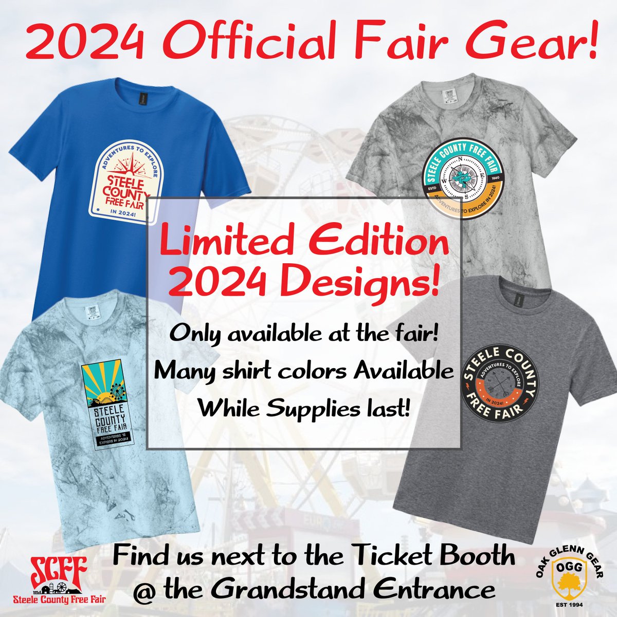 Get your limited edition fair ware during this year's 2024 Steele County Free Fair!

Find us next to the ticket booth at the grandstand entrance.

See you at the fair!