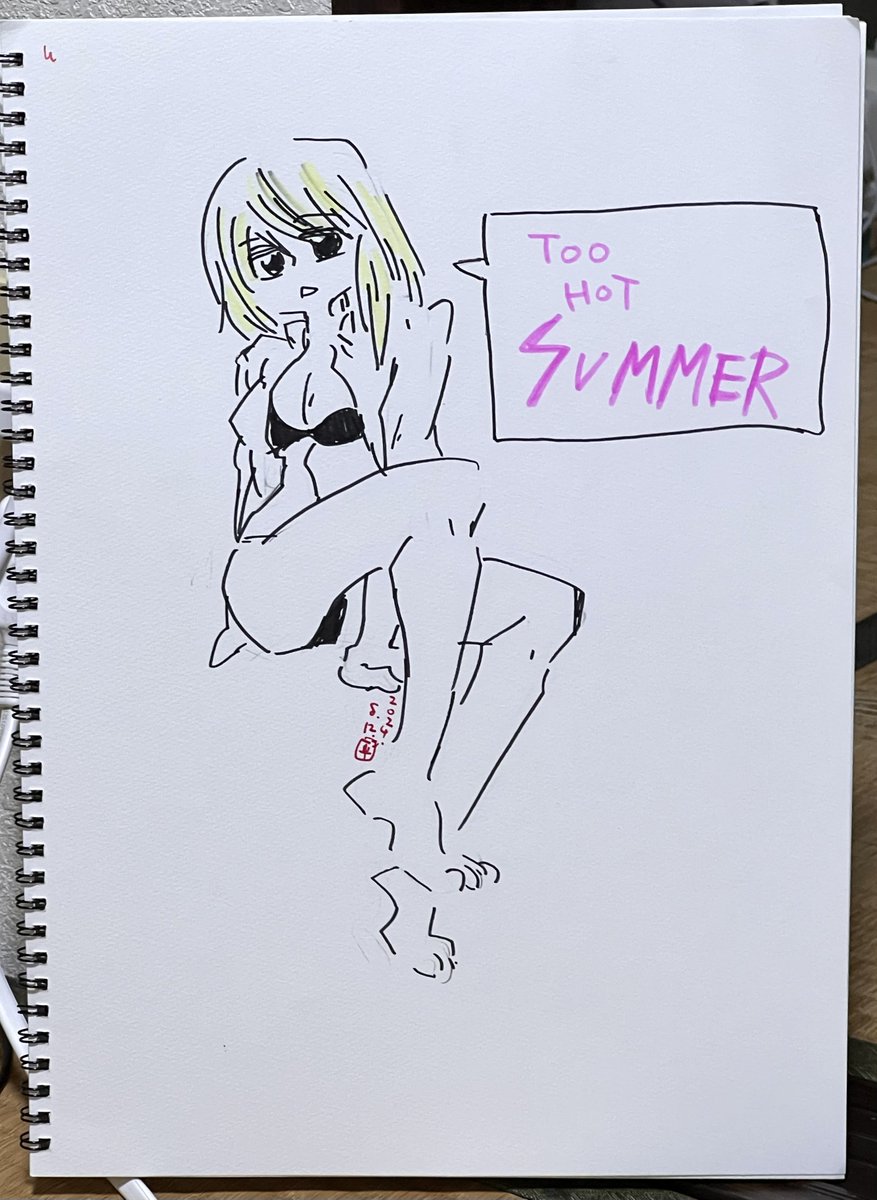 ビール飲みながら落書き too hot summer 