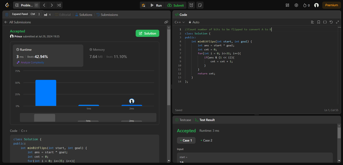 Princeishere0's tweet photo. Day 42 of #100daysofcode Completed with 1 questions of @striver_79 A2Z DSA sheet Questions are:-
1. Count number of bits to be flipped to convert A to B.
(took hints to solve these questions.)
#buildinpublic 
#LearningJourney 
#Algorithms 
#DSA 
#cpp 
#QuestionOfTheDay https://t.co/WSpHsS9DOV