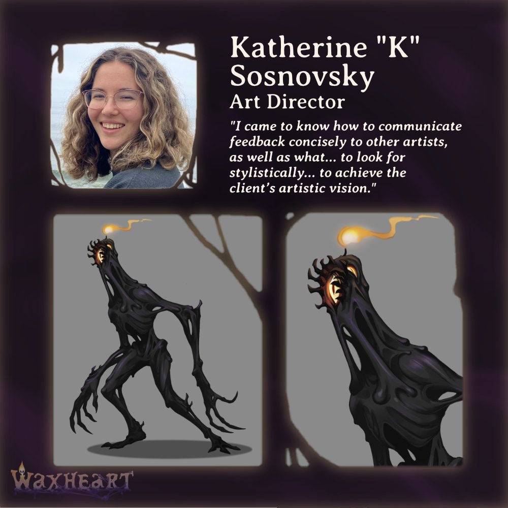 One of WaxHeart's core missions is to help talented devs get their start in the industry, so we're excited to talk a bit about one of our illustrious alumni in today's Team Spotlight! Learn more about our first art director, Katherine "K" Sosnovsky, here

linkedin.com/posts/waxheart…