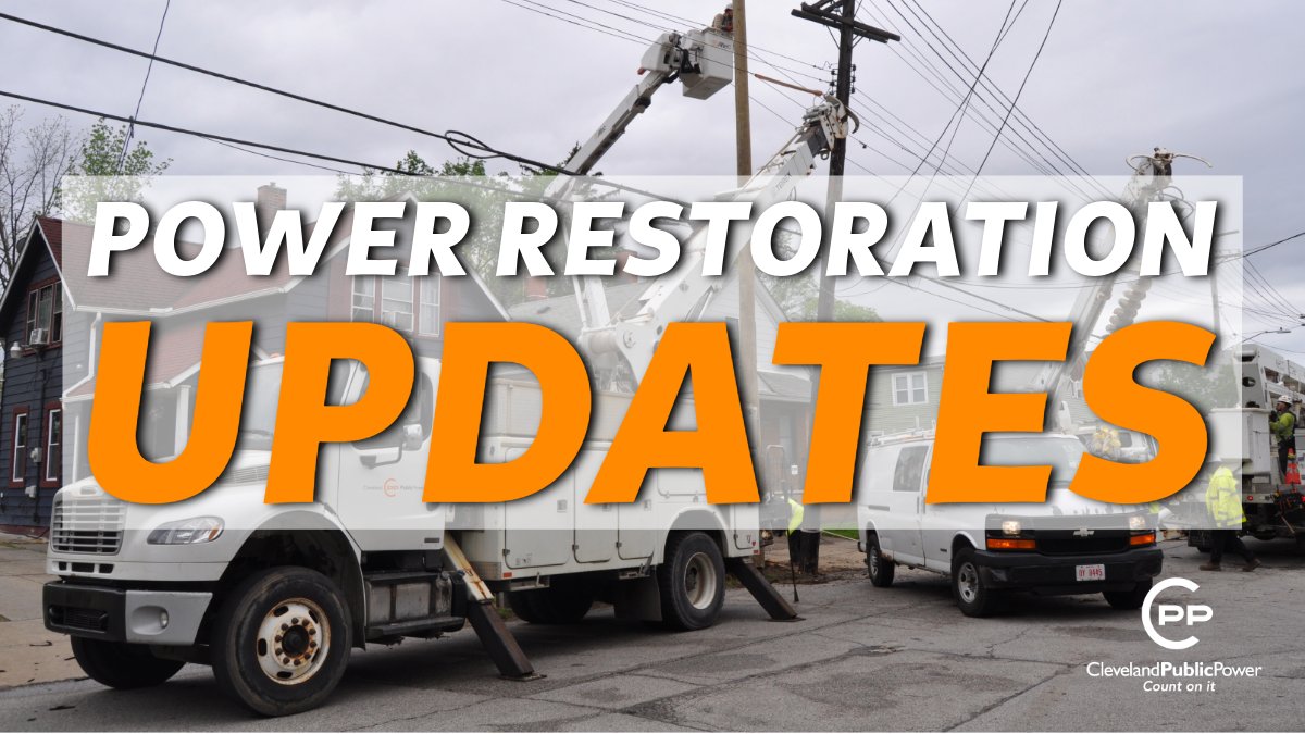 clepublicpower's tweet photo. Cleveland Public Power crews and partners have restored service to 97% of those affected by the storm. They are working to connect the 1,020 without service. The focus in on downed primary lines, and working with others to remove trees to restore service. https://t.co/NEZzb57foY