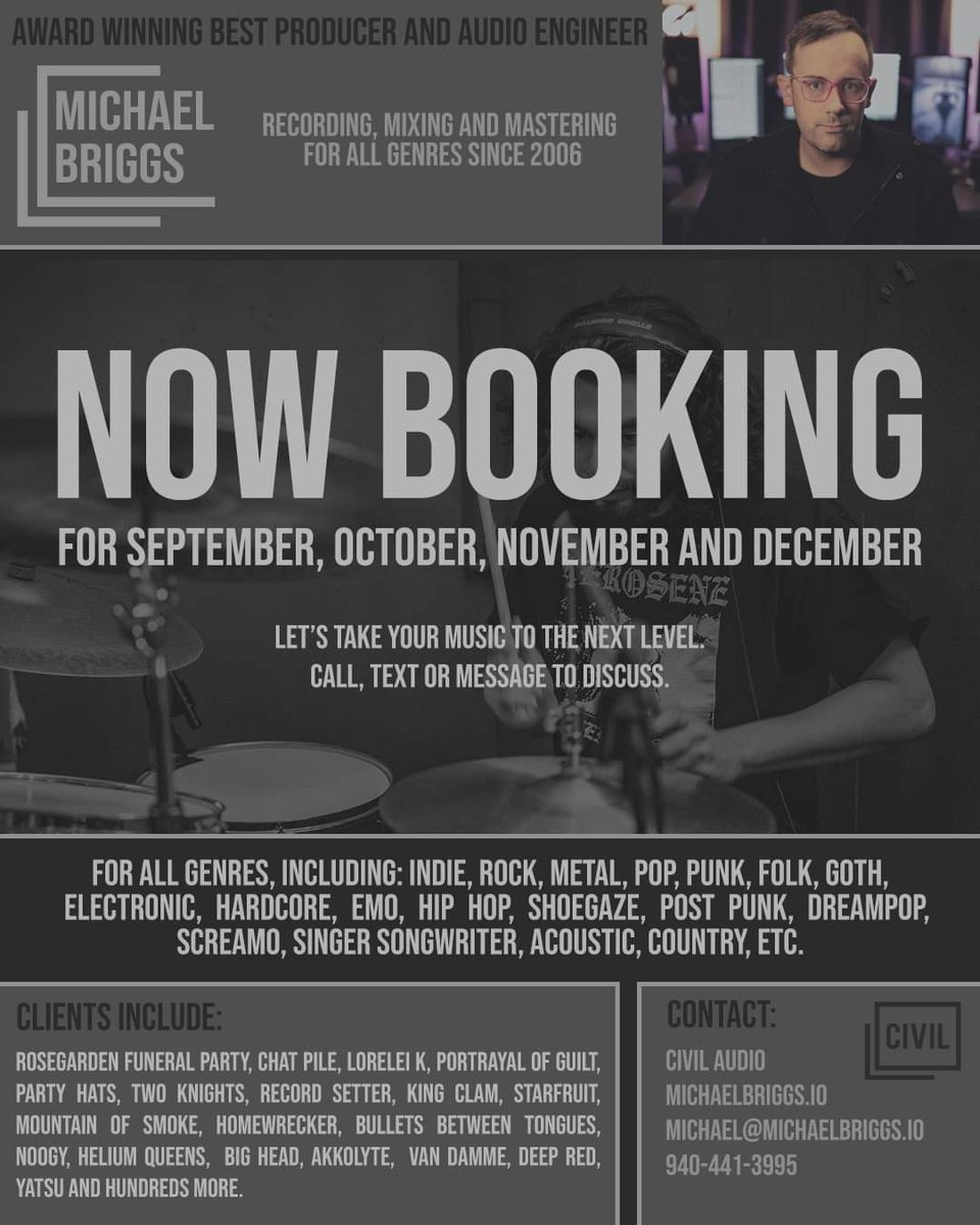 mbriggsaudio's tweet photo. Now booking at the studio for the fall! Message me to discuss your project! #recordingstudio #denton #dallas https://t.co/q3veCDT4T4