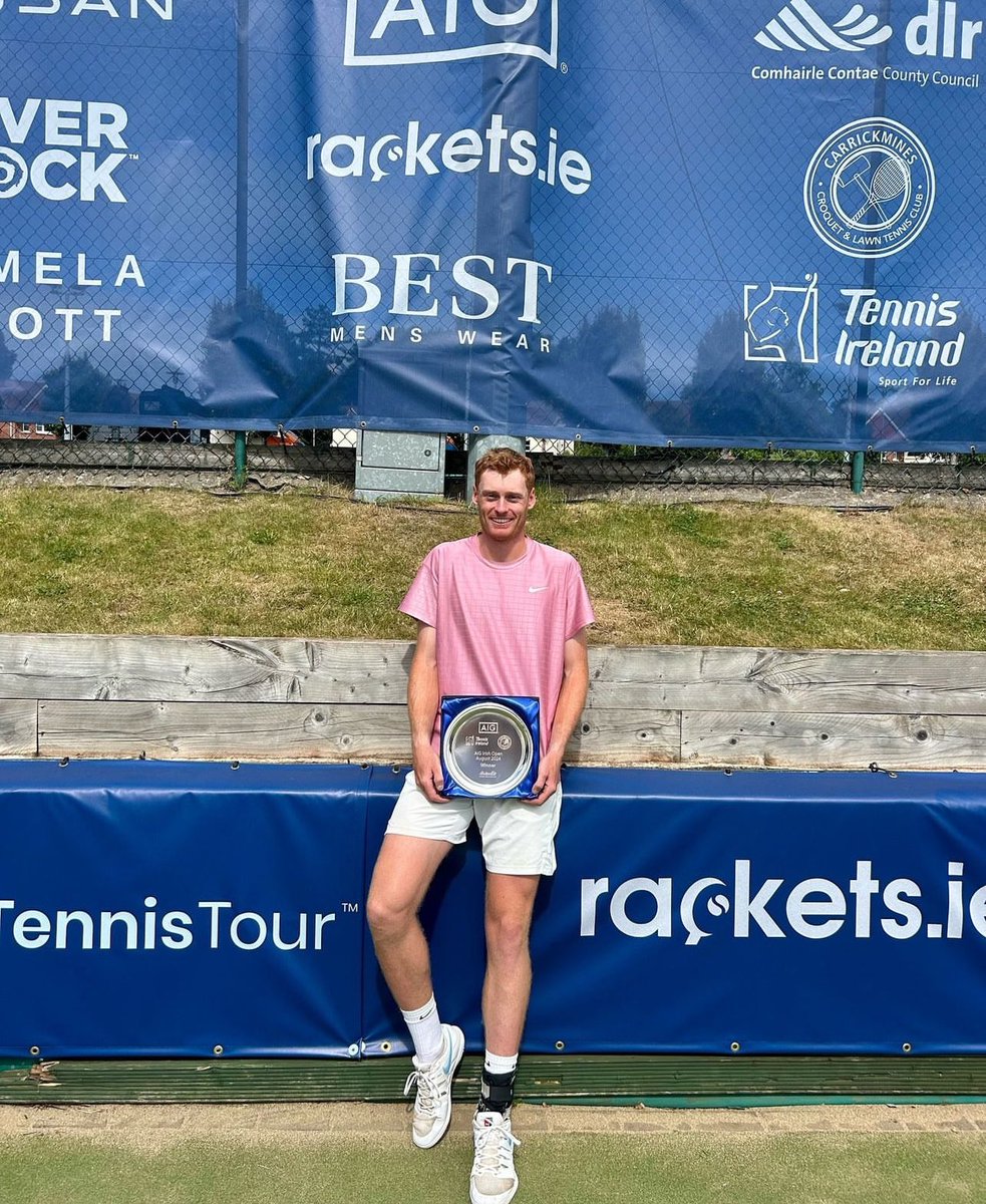 BritishTennisUp's tweet photo. Massive congratulations to Ben Jones🇬🇧 who won his first ever pro singles title at M15 Dublin🇮🇪 this week👏🏼

He also won the doubles title there too with Josh Charlton🇦🇺👏🏼

Brilliant work @benpjones98 the perfect week🙌🏼 https://t.co/lxgbioVbgl