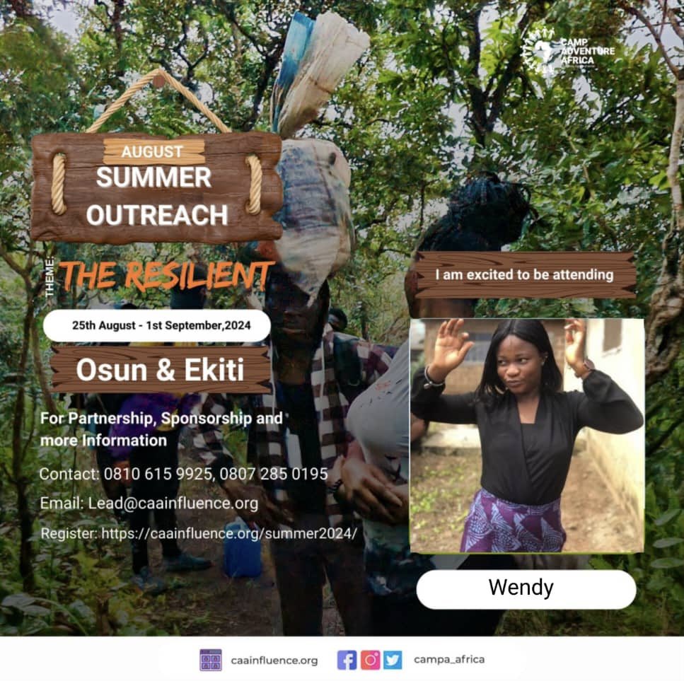 CampA_Africa's tweet photo. Excited to highlight our volunteers at Summer Camp! 🥰🥳 Registered? Create your custom ‘I’m attending’ design here: https://t.co/tVTYffIhwM. Not registered? Message us or use the link in our bio to join! #CampAdventureAfrica #Resilient #CommunitySupport #YouthEmpowerment https://t.co/LN1aighiKJ