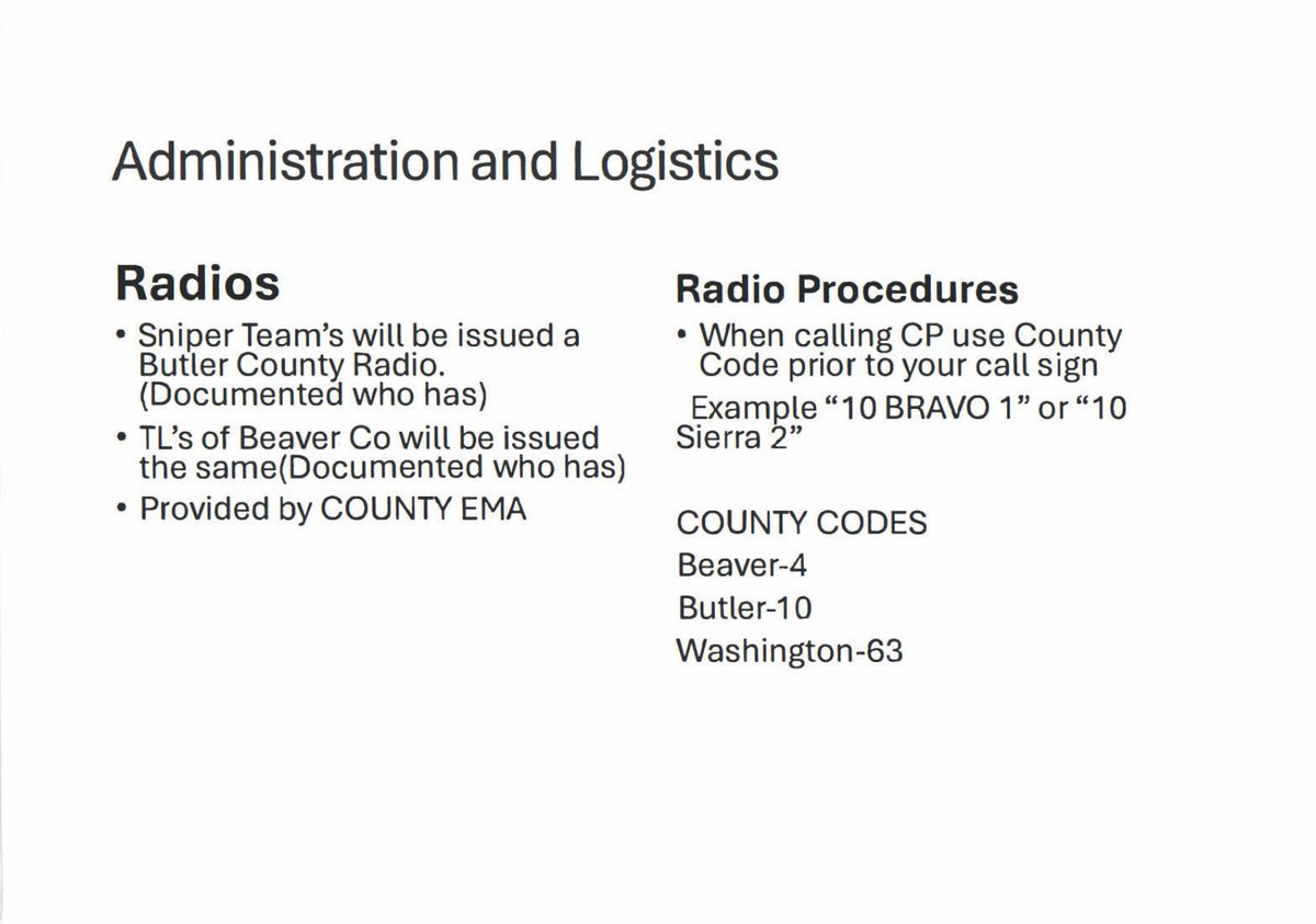 Skywatcher52's tweet photo. Radio protocols for the #ButlerPA rally as per the slightly redacted Butler County FP communique. It was clear from the beginning that comms would prove tricky
#ButlerFarms #Butler #J13 #TrumpRally #TrumpAssassinationAttempt #TrumpAssasinationAttempt https://t.co/h4qZ9Q45cB