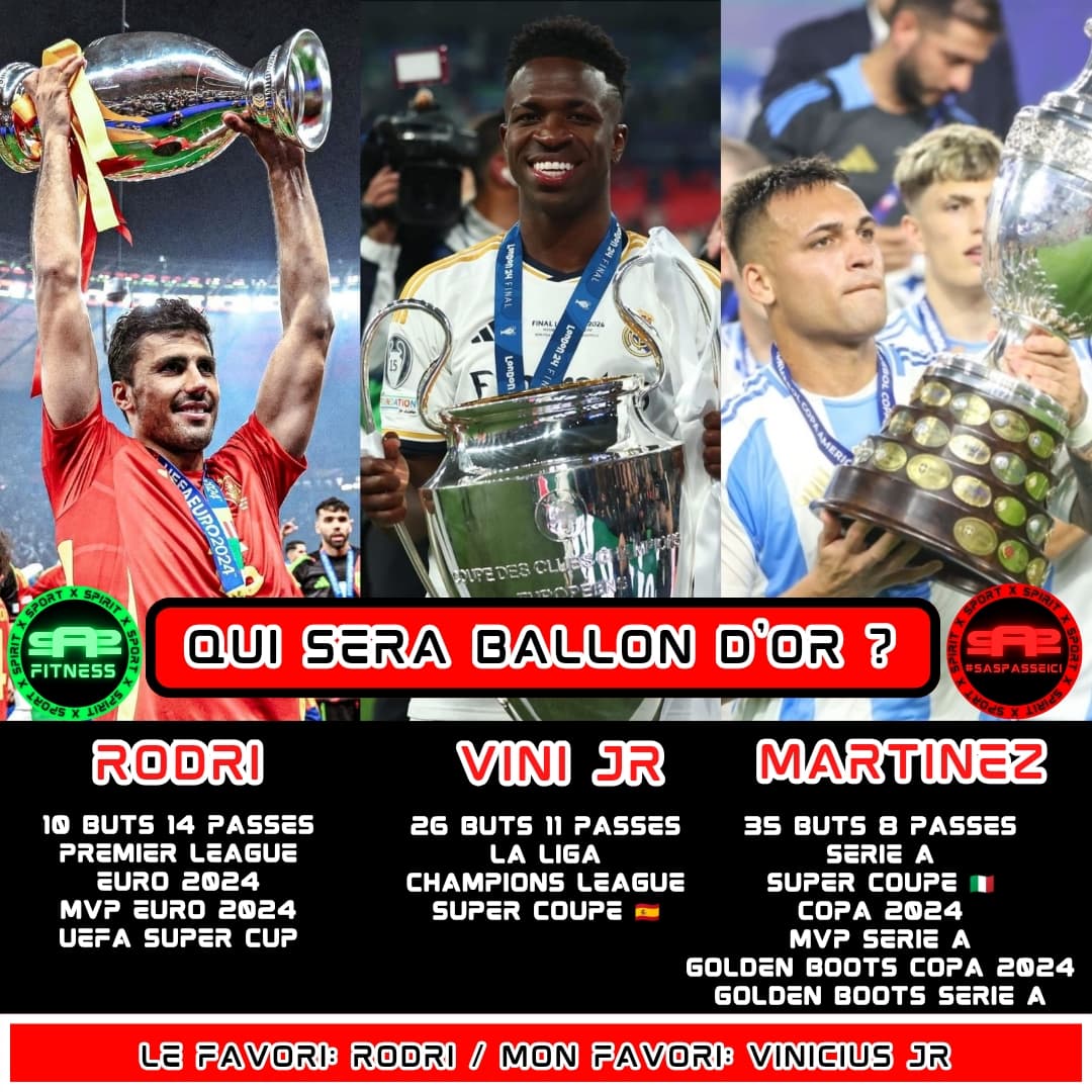 SportAndSpirit1's tweet photo. BALLON D'OR 2024
#Rodri, #Vinicius et #Martinez sont les 3 favoris !
PODCAST DISPO SUR YOUTUBE ET SPOTIFY
https://t.co/acG1Fa5yYs
https://t.co/6VY0yQokmz
#SASPasseIci #PodcastDLS #football #SASFC #DANSLESAS #REALMADRID #MANCITY #INTER https://t.co/9SdaAy6YEg