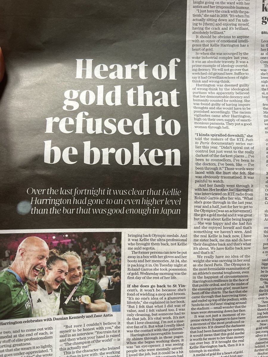 MarkRyanQuintas's tweet photo. #OlympicGamesParis2024 #Ireland Kellie Harrington going where no boxer has gone before. what a legend great piece in the indo by Tommy Conlon back to back gold for our Olympic champion https://t.co/yAKxYk9aFx