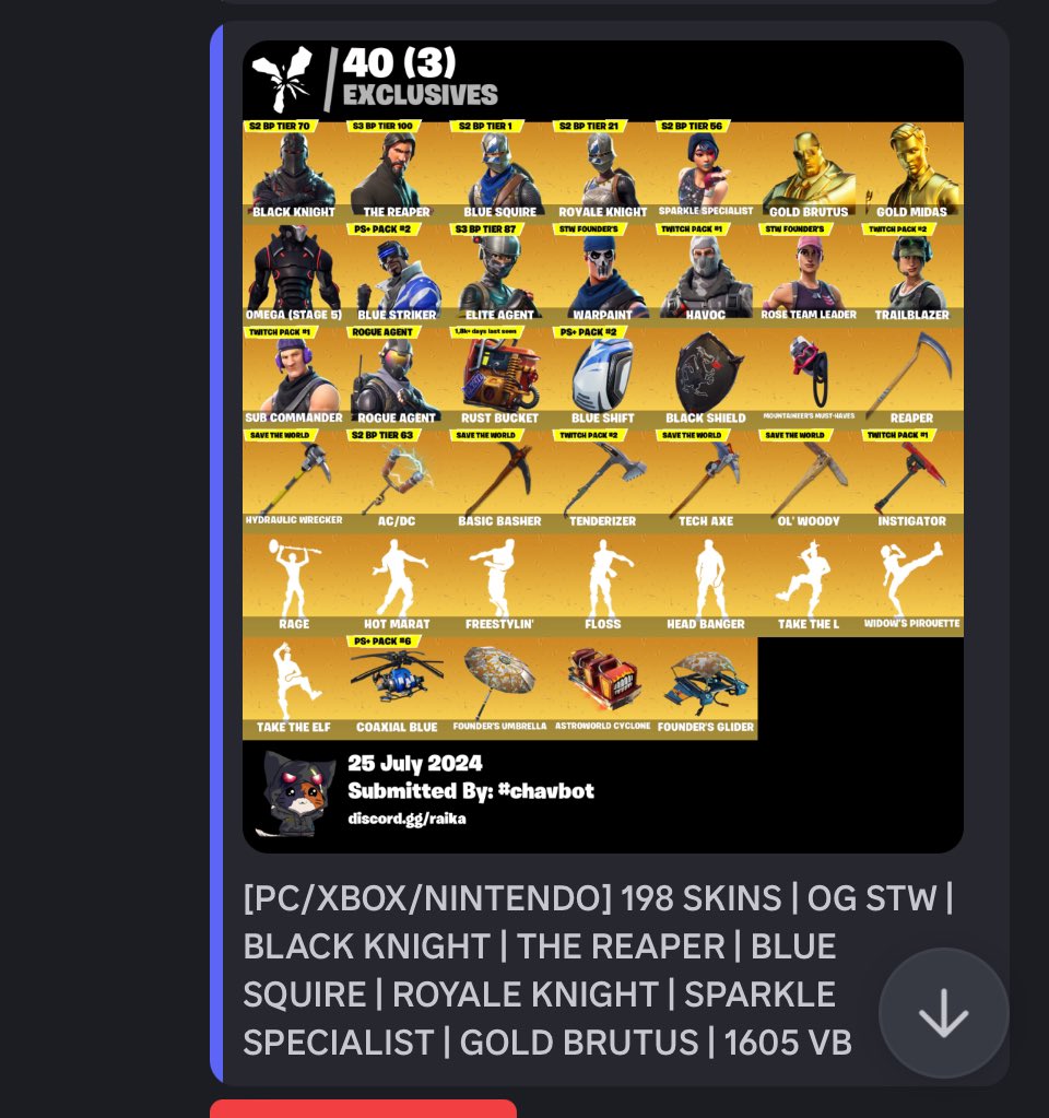 HotfireWyd's tweet photo. Selling this 198 skins black knight account with take the L and floss
#Fortnite #fortniteaccount #blacknight #taketheL #floss #fyp #viral #BlowThisUp https://t.co/Y0xYwq9UQy