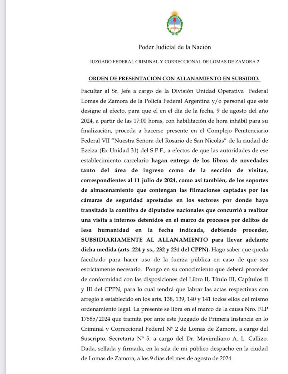Dataclave's tweet photo. 🚨#AHORA | La Justicia allanó el penal de Ezeiza por la visita de diputados a represores y secuestraron los libros de ingreso

📌Es tras la investigación de Data Clave
📌También requirieron la entrega de filmaciones de las cámaras de seguridad https://t.co/4ElfyvEDl2