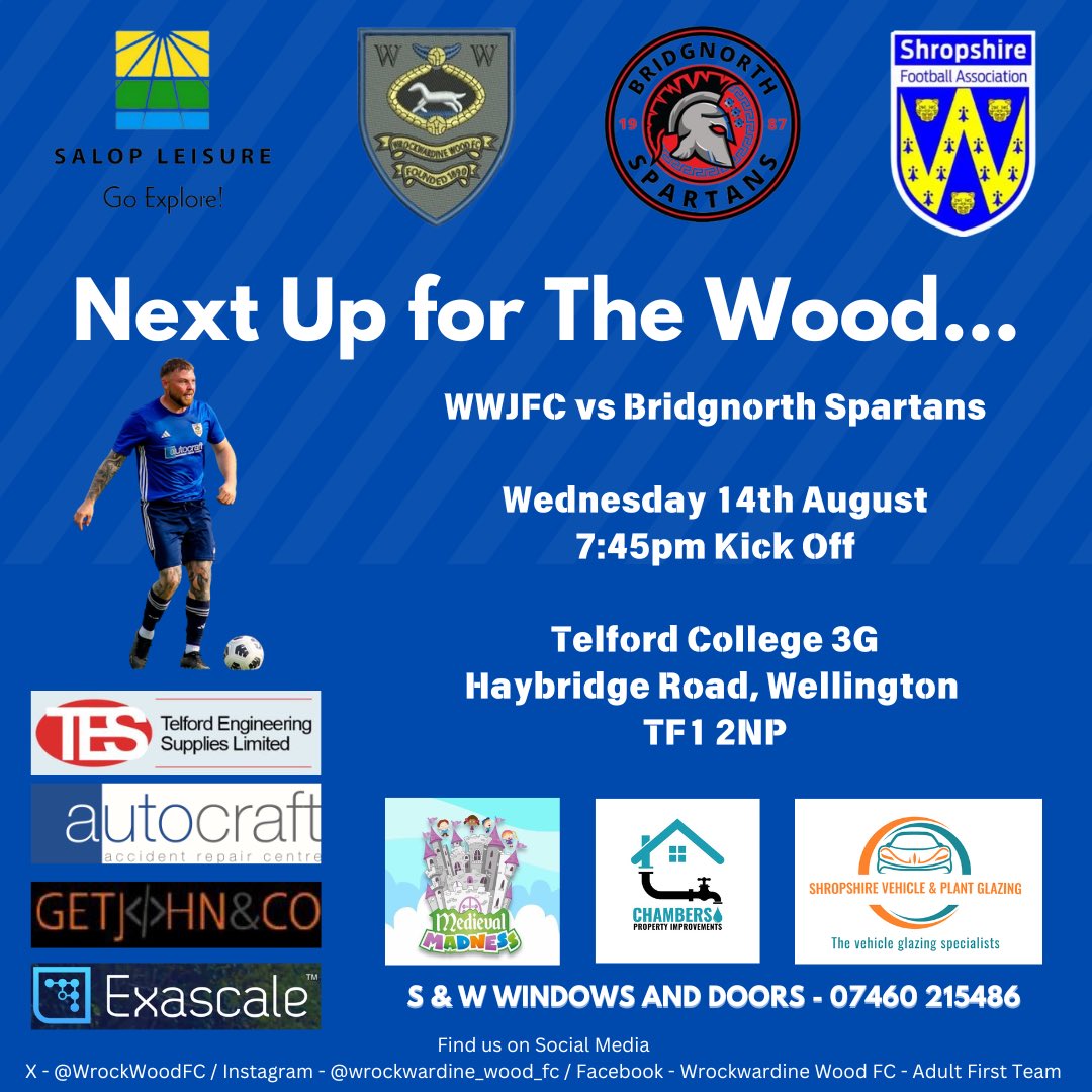 🔜 Up Next…

🆚 <a href="/BNorthSpartans/">bridgnorthspartans</a> 

The games are coming thick and fast now! This time we welcome league newcomers after their promotion last season, currently unbeaten like ourselves so we could be in for an entertaining evening ⚽️

#UpTheWood #WWJFC 🪵💙
