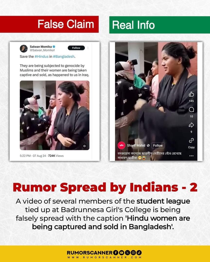 basherkella's tweet photo. Rumor Scanner, A Fact Checking Agency detected 20+ Communal Rumors on X by #Indian Media Outlets, Twitter Accounts. 

These people are spreading these fake news to disturb the communal harmony both in #Bangladesh & #India. They also want to be politically benefitted from these fake news. 

@dhruv_rathee @TheDeshBhakt @AajTakBangla @aajtak @ndtv 
#BangladeshiHindusSaved #BangladeshiHindusAreSafe #BangladeshHindus #SaveBangladeshiHindus #BangladeshiHindus