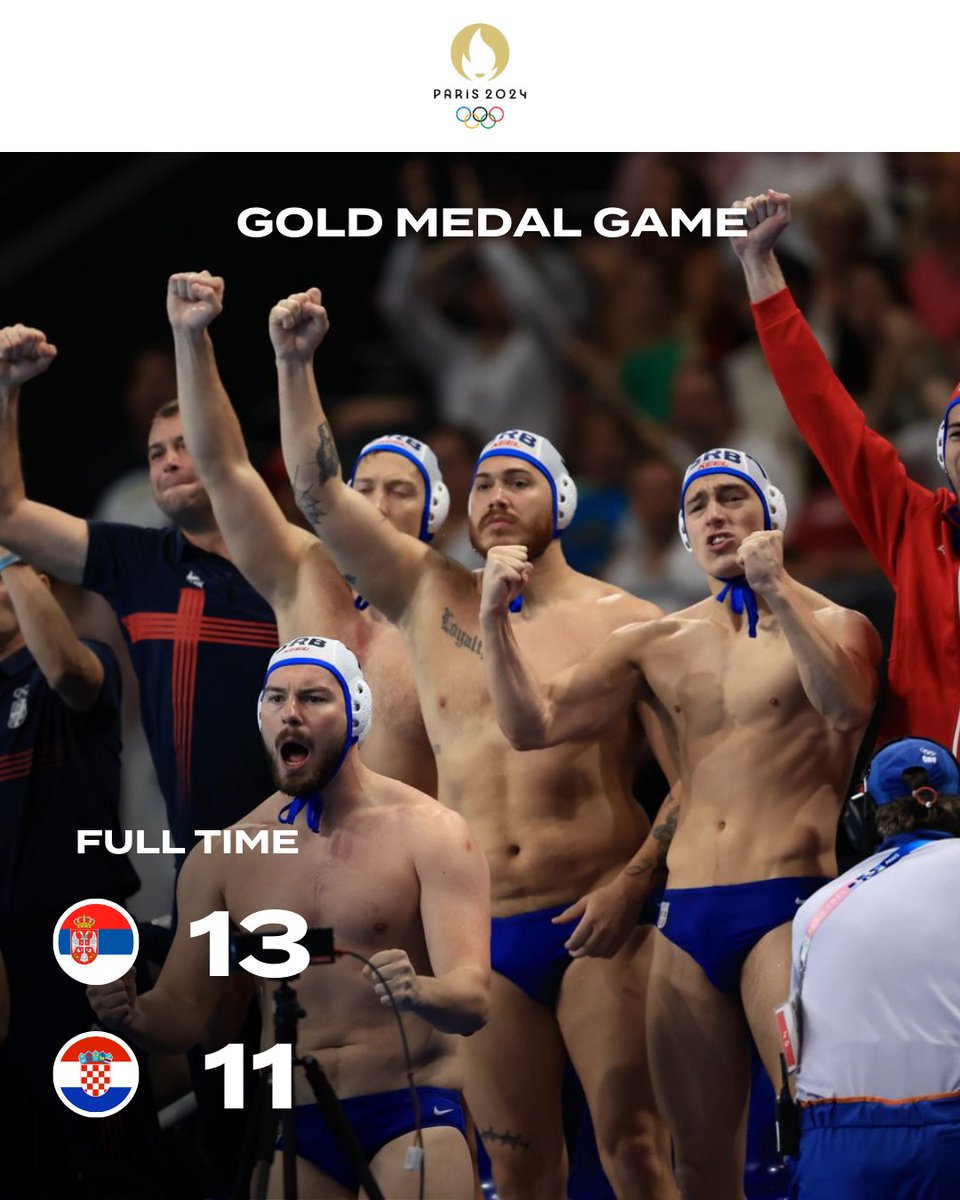 WorldAquatics's tweet photo. 🥇Team 🇷🇸 Serbia takes the win for gold in the Men's #WaterPolo tournament #Paris2024 https://t.co/9NmO1EnrXm