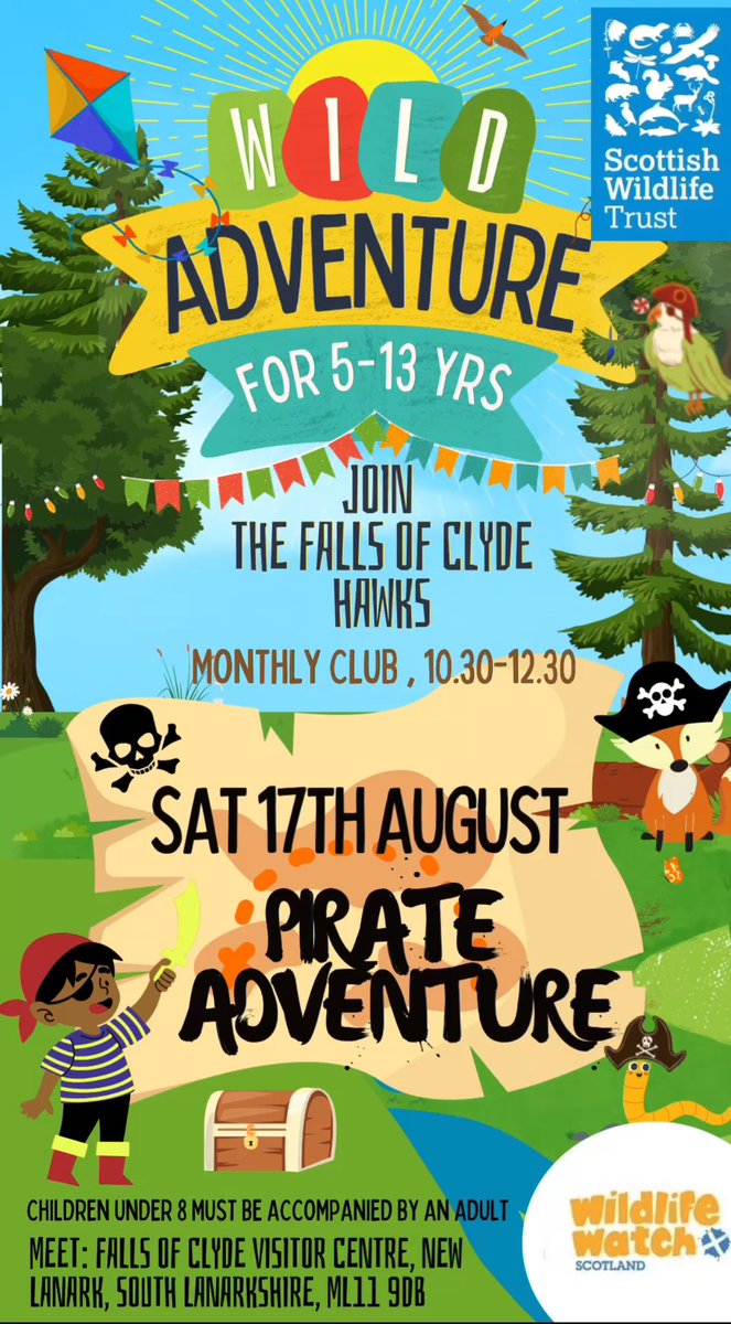 Falls of Clyde (@thefallsofclyde) on Twitter photo 🏴☠️Ahoy landlubbers! The Falls of Clyde HAWKS nature club #wildlifewatchgroup is hosting a pirate themed adventure for children aged 5-13 yrs Saturday 27th Aug 10.30-12.30. Find buried treasure and take on the challenges of pirate Hawkbeard! lmark@scottishbadgers.org.uk 🏴☠️Ahoy landlubbers! The Falls of Clyde HAWKS nature club #wildlifewatchgroup is hosting a pirate themed adventure for children aged 5-13 yrs Saturday 27th Aug 10.30-12.30. Find buried treasure and take on the challenges of pirate Hawkbeard! lmark@scottishbadgers.org.uk