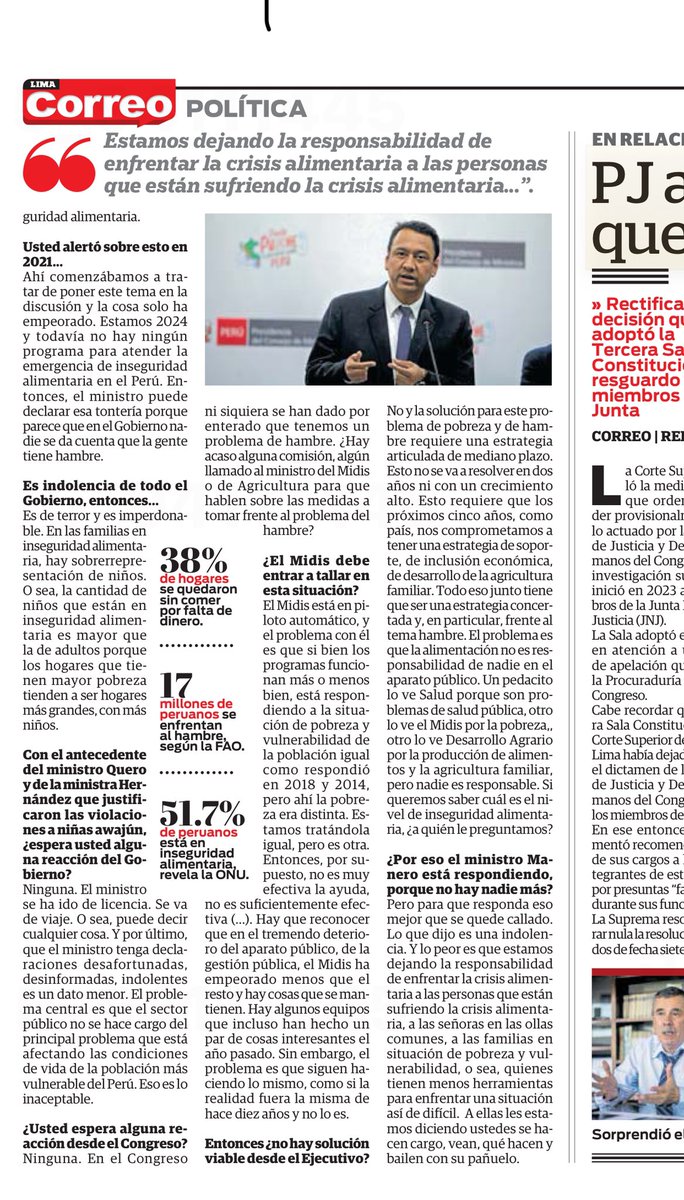 marianocastro's tweet photo. Rotunda aclaración de #CarolinaTrivelli . Gobierno debe rectificar declaraciones vergonzantes de ministro de @midagriperu e impulsar programa para atender la emergencia de la inseguridad alimentaria, que ha crecido: 16% de población rural en extrema pobreza y 3.5% de la urbana. https://t.co/MI2ARVe8TR