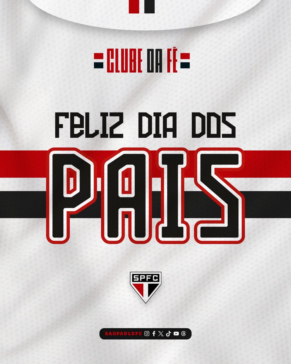 SaoPauloFC's tweet photo. 𝐅𝐄𝐋𝐈𝐙 𝐃𝐈𝐀 𝐃𝐎𝐒 𝐏𝐀𝐈𝐒!

O Tricolor deseja um feliz dia, de abraços e amor entre pais e filhos!

Marque seu pai aqui pra ele saber que é o seu ídolo! ❤️🤍🖤

#DiaDosPais
#VamosSãoPaulo 🇾🇪 https://t.co/Oqu1dgspBh