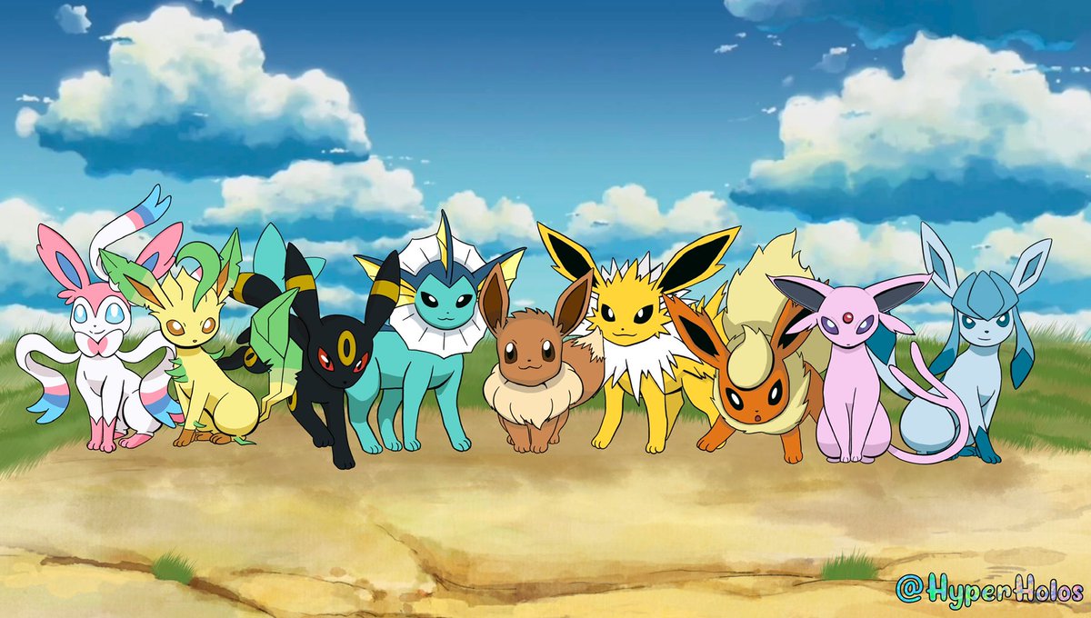 HyperHolos's tweet photo. Finished all the eeveelutions this week. Time to post the full image. #Pokemon #pokemonfanart #Pokeart #pokemonart https://t.co/f24Lv92OFu
