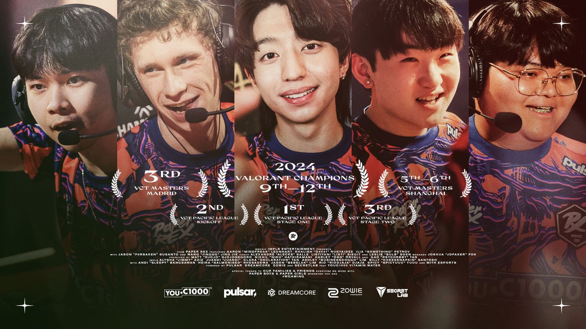 pprxteam's tweet photo. Our #VCT 2024 season ends today.

Thank you to all our fans, friends and family for your continued support and encouragement during #VALORANTChampions and the 2024 season!

See you next year 🫰🏽 #WGAMING https://t.co/3S17APUvdQ