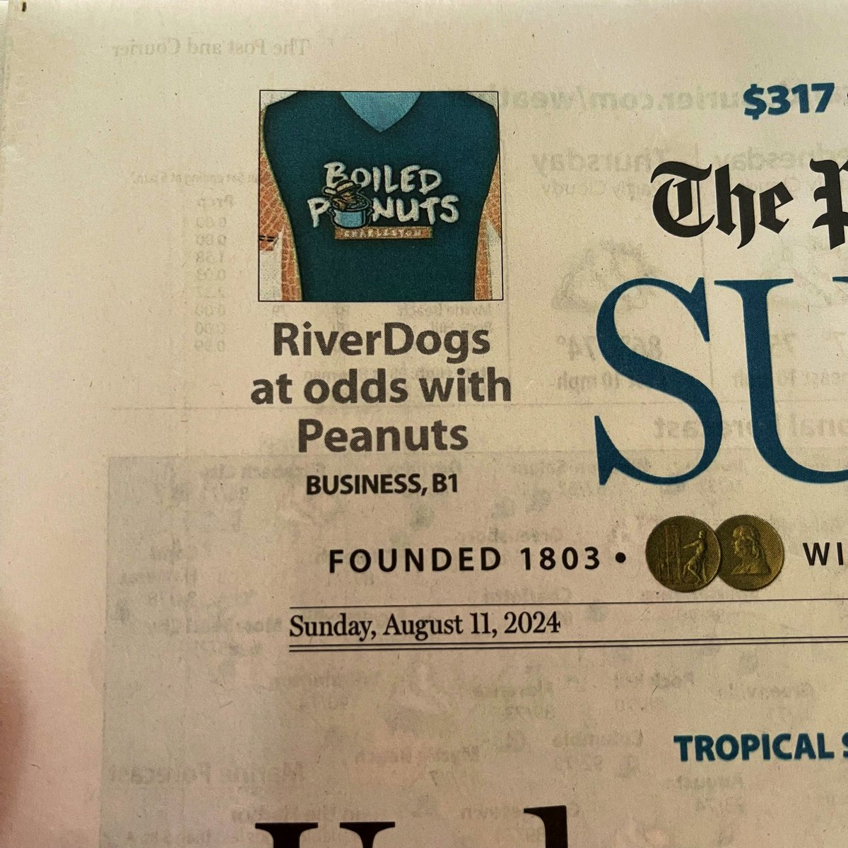 KellyKrammes's tweet photo. Charleston news is really something else. 🥜 ⚾️ https://t.co/fLcSRsCt0W
