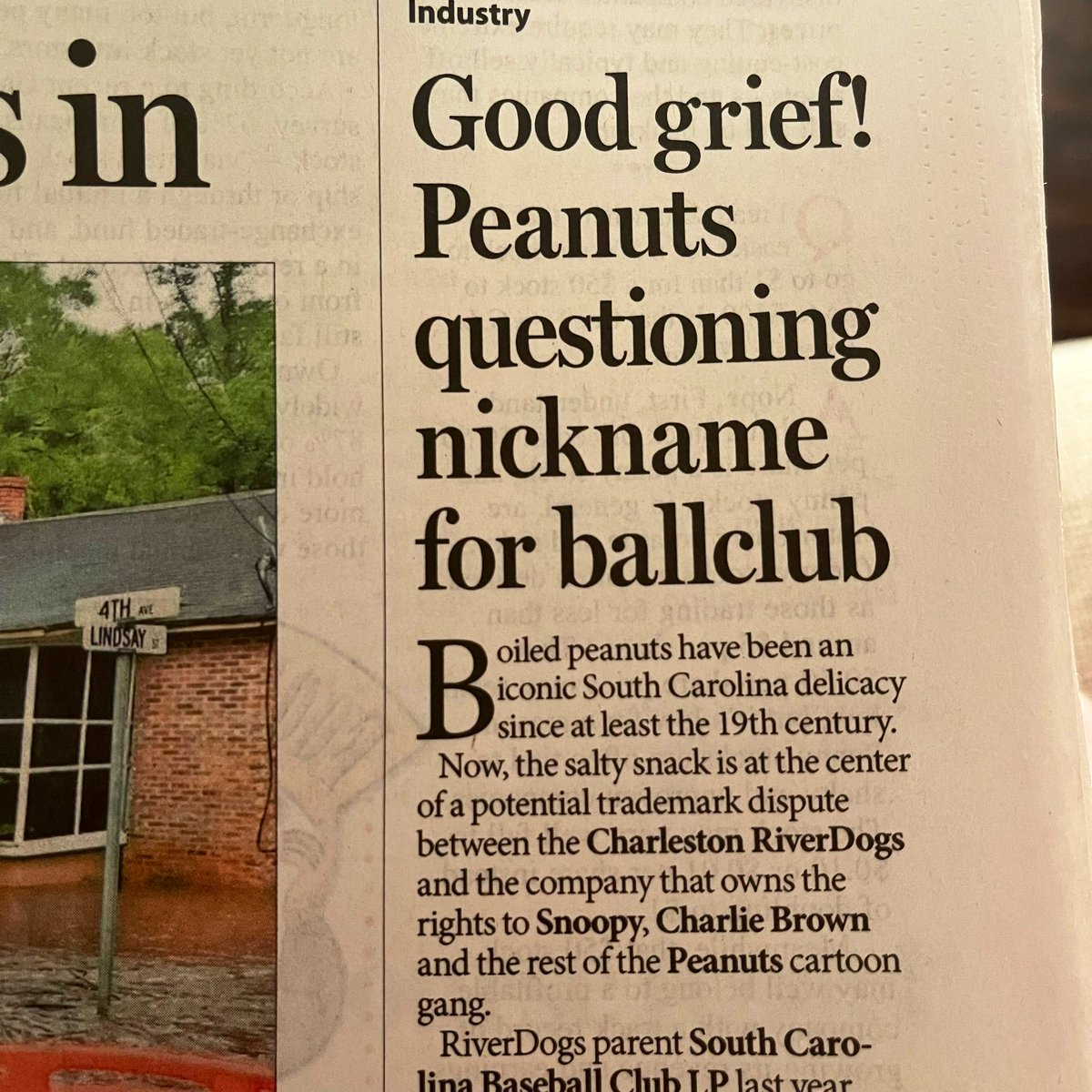 KellyKrammes's tweet photo. Charleston news is really something else. 🥜 ⚾️ https://t.co/fLcSRsCt0W