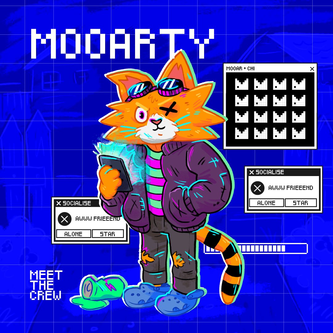 mooarofficial's tweet photo. 🤝 Let’s introduce you to the crew! 

First up, is your favorite cat on the blockchain, Mooarty!

😺 Mooarty is the ultimate degen NFT trader. Picture David Goggins but in cat form. This guy doesn't know the meaning of 'give up'. 

💪 Mooarty spends his days scouring the blockchain for the next big thing, all while doing push-ups in between trades. He's the cat that wakes up at 4 AM, hits a cold shower, chugs an energy drink, and starts grinding. Nothing can stop Mooarty, not even a market crash. He's the relentless, never-say-die spirit of the crew.

Get your whitelist and guaranteed early access ⤵️
https://t.co/GvQ8HbQIJy