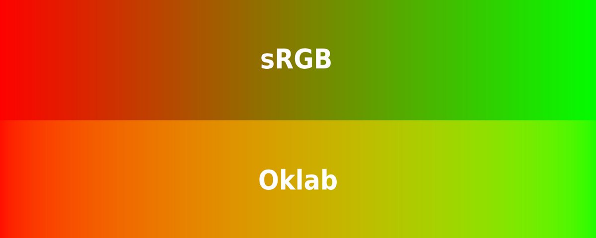 jakubtomsu_'s tweet photo. Reminder perceptual color models like Oklab exist and they are much better at interpolating colors than regular sRGB. Notice the lower saturation and value in the center of the first gradient: https://t.co/LgpZ46fTEk