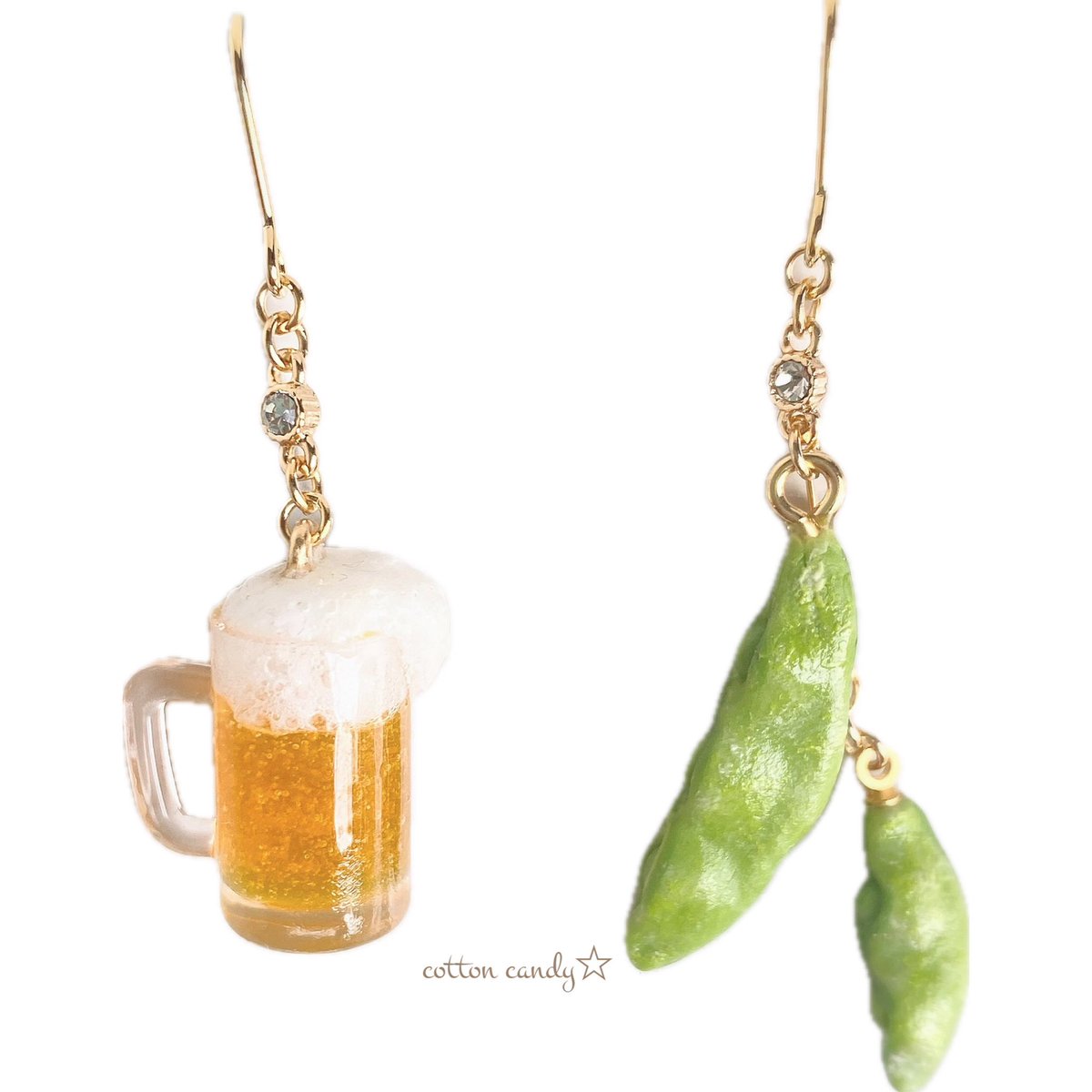 cyasukun's tweet photo. 【最強コンビ！ビール&amp;枝豆！ピアス】

欠品していましたが、再販致しました！
今回は作り方を見直し、よりリアルに。
🍺🫛
☆ぜひ、見にきてくださいね(๑>◡<���)
　　　↓↓
https://t.co/jbdxqHWzni @Creema_jp
#ビール　#枝豆　#ピアス　#creema https://t.co/OyKZshiFqS