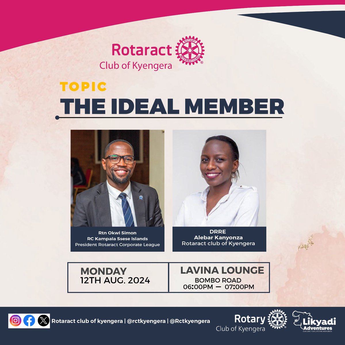 RctKyengera's tweet photo. But there is always one - perfect for you
                         
                         The rotaract club of kyengera invites to yet another insightful fellowship entitled "The ideal member"
                Remember ,our ideals resemble the stars which illuminate the stars.. https://t.co/7C8tZtaKkM