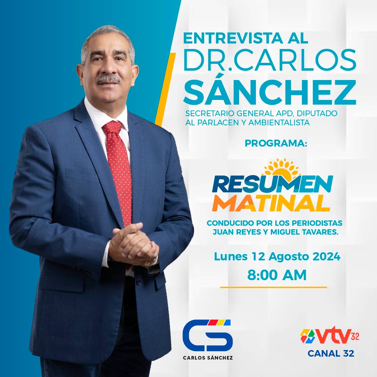 drCarSanchezS's tweet photo. ¡Mañana nos vemos en Resumen Matinal! 

Estaré compartiendo sobre temas cruciales como política, medioambiente, salud, y mucho más. 🌍💡

¡No se lo pierdan! Cuento con su sintonía. 📺

#ResumenMatinal #Política #Medioambiente #Salud #NoticiasActuales https://t.co/hm3ln2ru5b