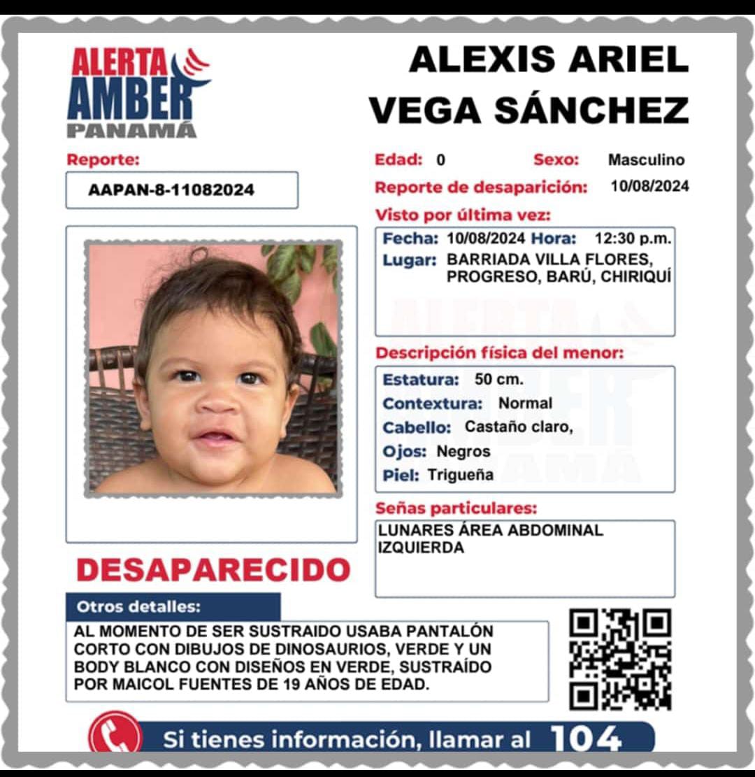 PGN_PANAMA's tweet photo. #AlertaÁmber

🔴 Cumpliendo con los parámetros establecidos en la Ley 230 de 24 de junio de 2021, se procede a la activación de la @alertaamberpma por el niño ALEXIS ARIEL VEGA SÁNCHEZ, y en consecuencia se solicita la colaboración de la ciudadanía.

#ReportaAl104 #PGNInforma https://t.co/QrGn3gp890