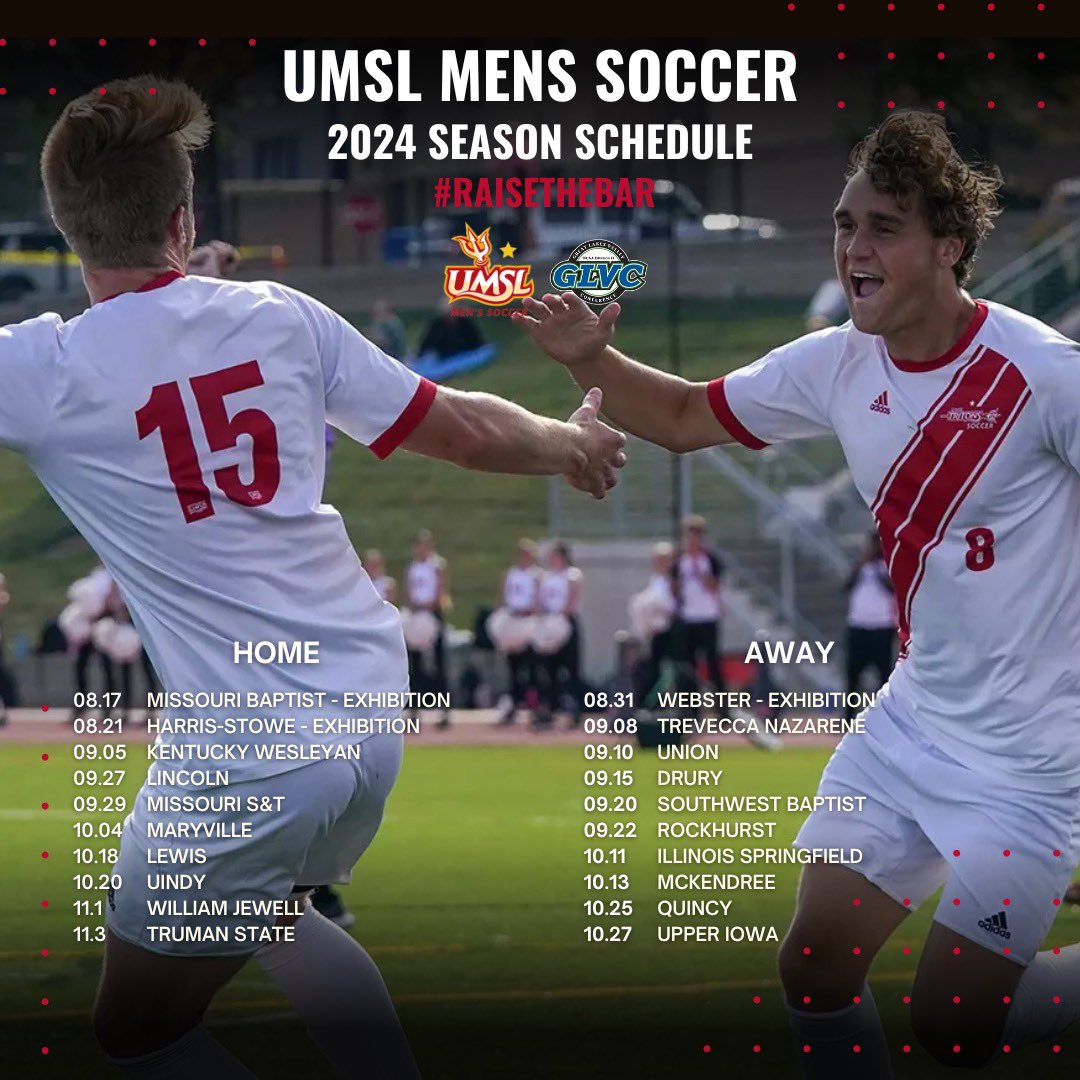 UMSLMSOC's tweet photo. Our Fall 2024 season game schedule! ⚽️🔱 #RaiseTheBar https://t.co/q36zTxtcW2