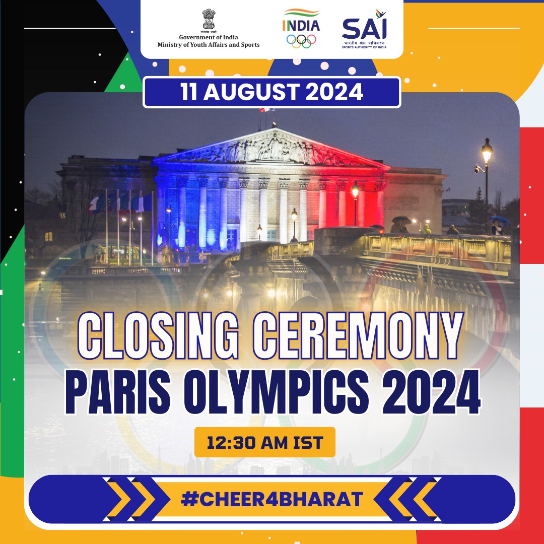 Media_SAI's tweet photo. The final curtain falls on an unforgettable 1⃣5⃣ days👀

Our athletes have made us proud with 6⃣shining medals❤️ 

Join us for the grand closing ceremony of #ParisOlympics2024 and #Cheer4Bharat🇮🇳 one last time🫡👏
@WeAreTeamIndia https://t.co/JtARrWRG00