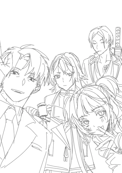普段描かない補描いた。リア君以外誰ひとりとしてまともに制服を着ない総記の階。 