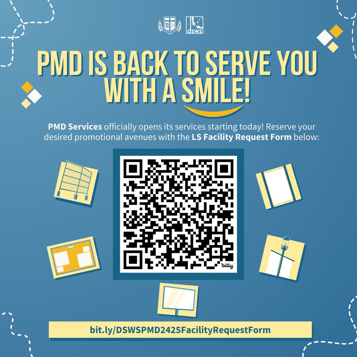 AteneoDSWS's tweet photo. Hey, Ateneans! 📷 PMD Services officially opens its services starting today! Kindly check your organizations’ emails for the conforme which needs to be submitted before you may request to reserve facilities.

📷 https://t.co/NoUEAveHti 

Spiel By: Sarah Niaga
Pub By: Issa Lopez https://t.co/ZJJPNDPxp9