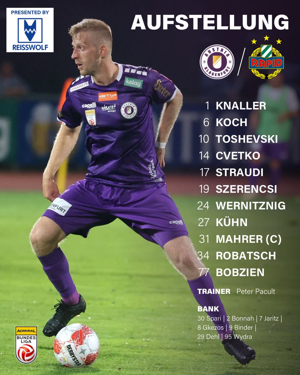 austria_sk's tweet photo. Diese 1️⃣1️⃣ schickt Trainer Peter #Pacult heute ins erste Heimspiel der Saison! 💪🏼
#SKA #ForzaViola https://t.co/75R3FhrFFi