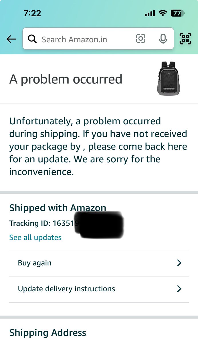 itskb28's tweet photo. @amazonIN what kind of problem is this and I called to customer care centre where they kept me on hold for more then 5 minutes twice and disconnected the call

#worstcustomerservice #amazonindia #urbantribe #backpackinternational

@UrbanTribetweet @backpackinternational https://t.co/C03c3eZBi4