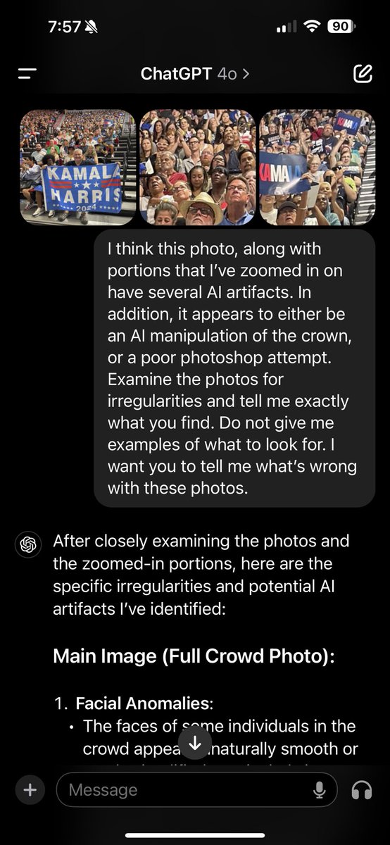 JamesHarris311's tweet photo. @ksorbs Since this is obviously an AI photo, I had AI analyze it as well as a couple zoomed in shots. Even AI thinks it’s AI. Haha https://t.co/jMiXVyVVk9