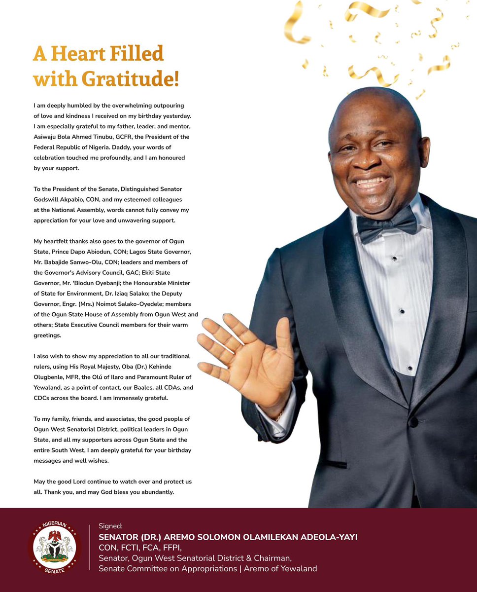 I am deeply grateful for your birthday messages and well wishes. May the good Lord continue to watch over and protect us all.