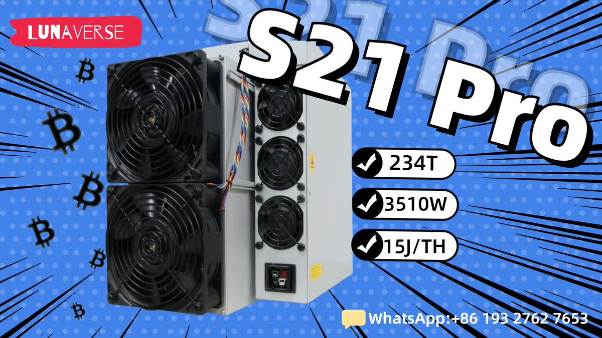 Lunaverse_Luna's tweet photo. 『Lunaverse』
☄️ Spot Sale of S21 Pro:
🪧🪧 Main Features:
💫 Hashrate: 234 TH/s
💫 Power Consumption: 3,510 W
💫 Power Efficiency: 15 J/TH
📦 Shipping Date: Spot.

#Lunaverse #alph  #goldshell #Kaspa #KAS #memecoin #web3  #ETF #Doge #LTC #BTC #Bitmain #S21pro #MiningRig https://t.co/pFnu8n6NiV