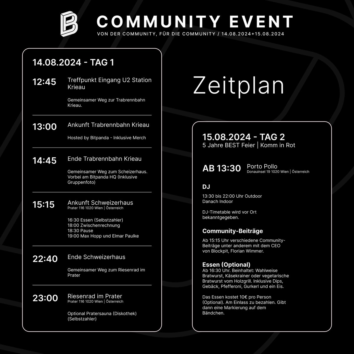 VSN_Unofficial's tweet photo. Bitpanda Community Event 2024
Von der Community, für die Community ❤️
In 3 Tagen geht es los🤩
Für euch der aktuelle Zeitplan. In den Kommentaren ist noch eine Karte beigefügt mit den Locations. 🤝
Die offizielle Telegram-Gruppe zum Event für eine bessere Kommunikation.
➡️https://t.co/UfHxr06Tyz
Anmeldung für Tag 1 nur noch per PN an mich.
Anmeldung für Tag 2 sind noch offen.🤝
➡️https://t.co/dI32eyzs5e
#best #bitpanda #pantos #bitpandacommunityevent2024