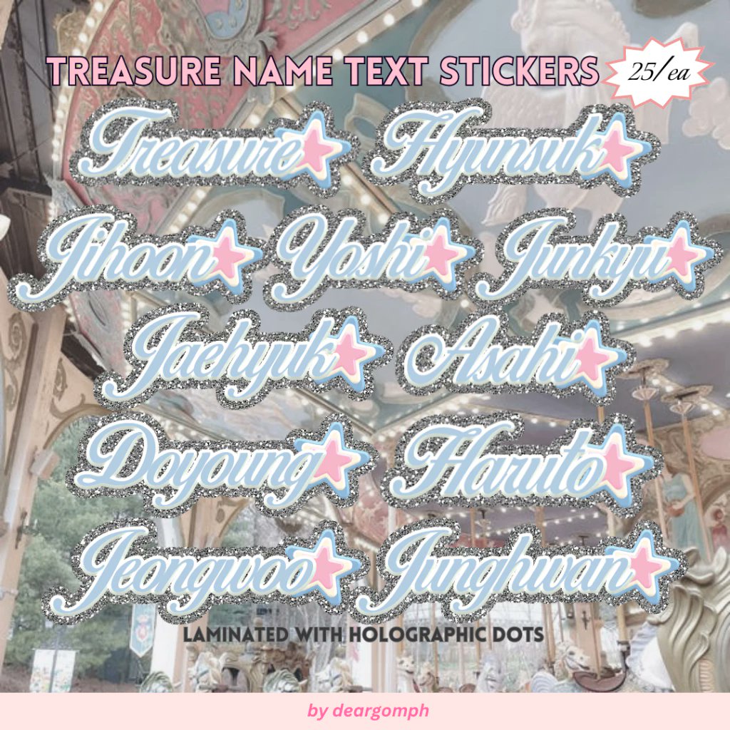 deargomph's tweet image. #gommiestickers

🎧 treasure name text stickers

💬 only 25 pesos each (available in glitter denim and holo dots blue) 

💿 wts lfb treasure hyunsuk jihoon yoshi junkyu jaehyuk asahi doyoung haruto jeongwoo junghwan ph