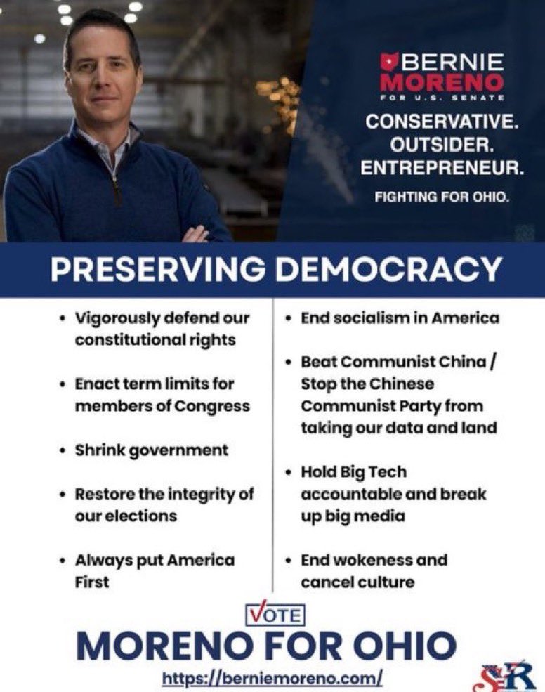 RogerBernards's tweet image. Ohio Patriots!  Please give your full support and vote to Bernie Moreno for the US Senate!  He is the America First candidate endorsed by the next Vice President of the United States!  He will work with the incoming administration to Make Ohio, and America Great Again!