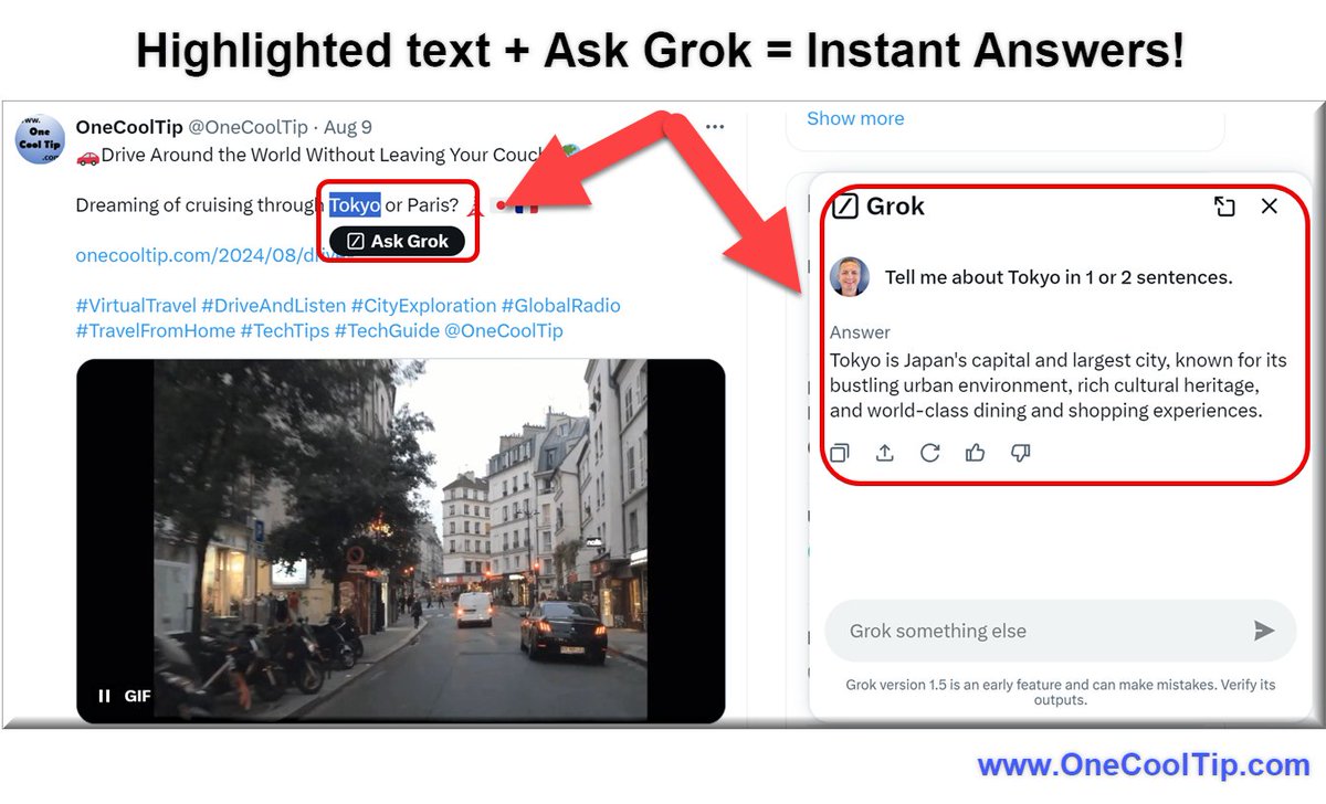OneCoolTip's tweet photo. 🚨 Exciting News on X! 🚨
🌟 Highlight any text and get instant answers or summaries from Grok AI.
https://t.co/vWhTvf3aIE
@X #X #AskGrok #XAI #AI #InformationAccess #TechInnovation #Twitter
#TechTips #TechGuide #OneCoolTip @OneCoolTip https://t.co/K6JQqCiDp3